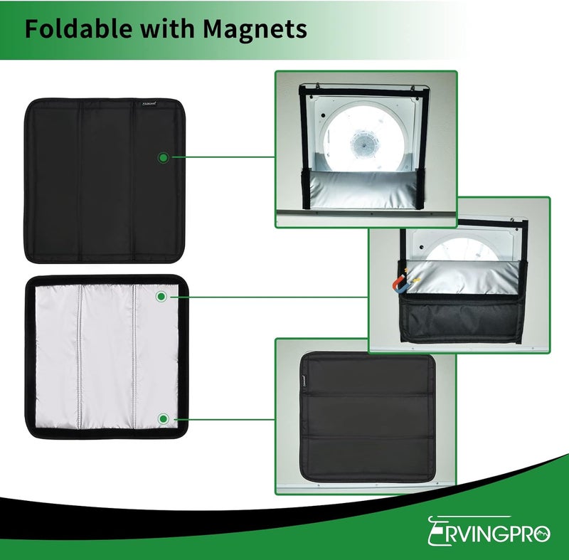 RVINGPRO Magnetic RV Skylight Shade 16"x16", Double-Side Foldable RV Vent Blackout Shade, Reflective Cover for Inside Camper, with Storage Bag, Black - Image 2